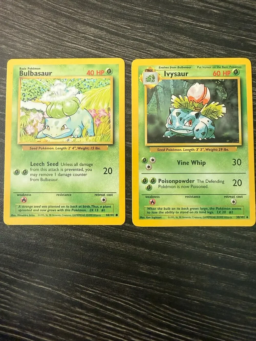 Vint Pokemon Cards Base Set Unlimited Bulbasaur 44/102 & Ivysaur 30/102 Bundle